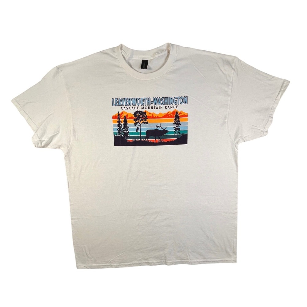 Leavenworth Washington Cascade Mountain Range Elk Heavy Cotton T-Shirt Mens 2XL‎
